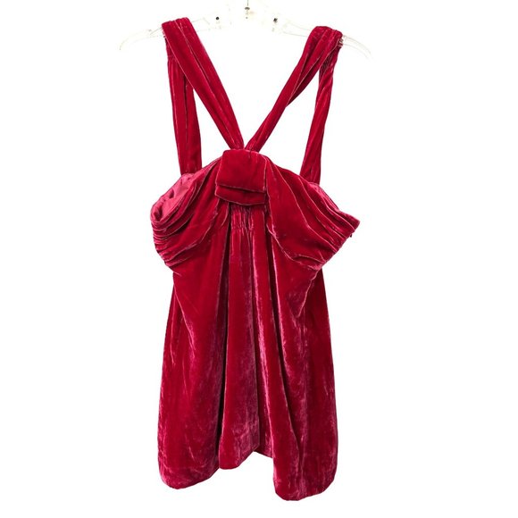 Vintage MJ Marc Jacobs Red Bow Velvet Silk Top - Picture 1 of 6